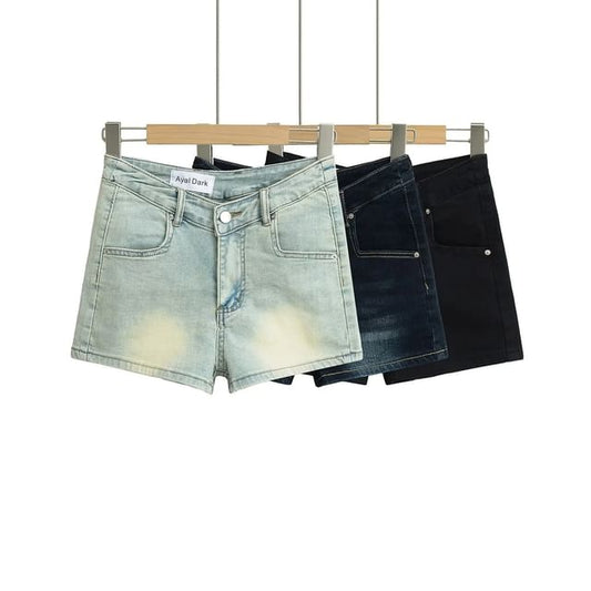 Low Waist Washed Mini Denim Shorts