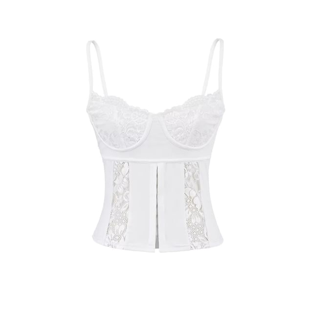 Lace-Trimmed Corset-Style Cropped Slim Camisole