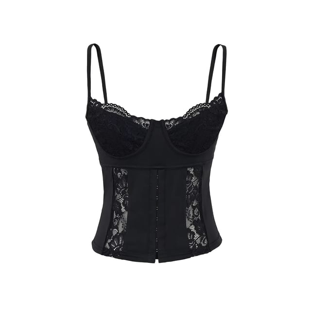 Lace-Trimmed Corset-Style Cropped Slim Camisole