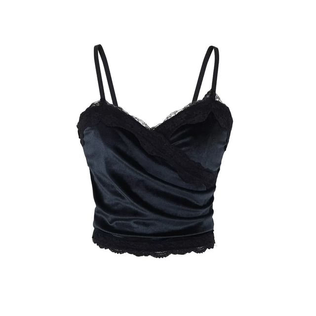 Velvet V-Neck Lace-Trimmed Slim Fit Camisole