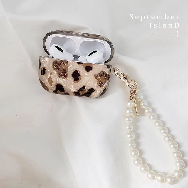 Leopard Print AirPods / Pro Earphone Case Skin / Shell Charm / Faux Pearl Charm / Set