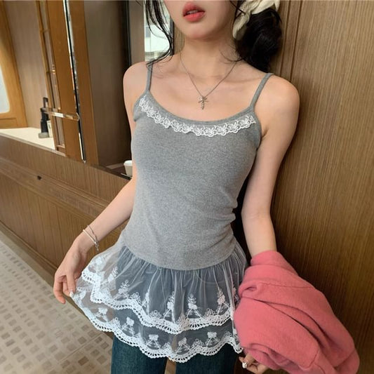 Slim-Fit Lace-Panel Cami Top