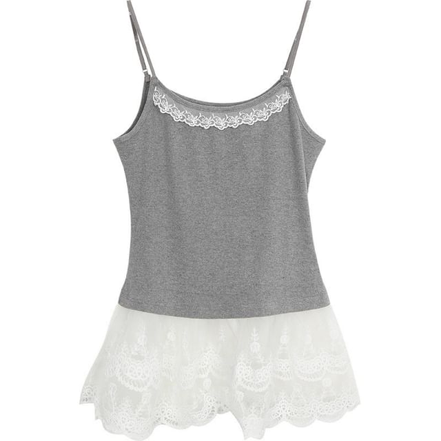 Slim-Fit Lace-Panel Cami Top