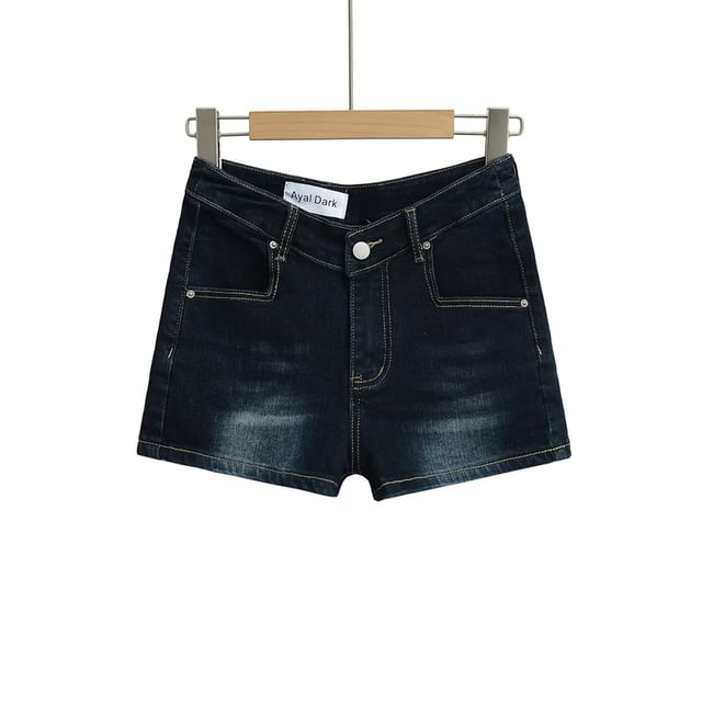 Low Rise Washed Denim Hot Pants