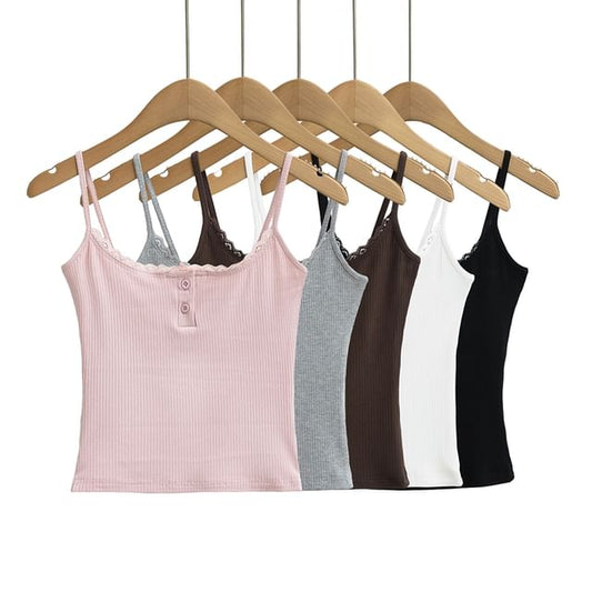 Lace-Trimmed Knit Camisole Crop Top