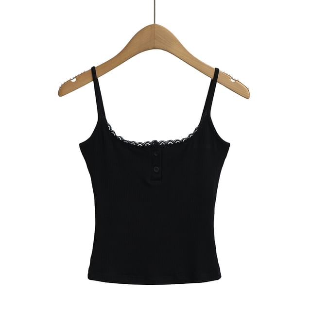Lace-Trimmed Knit Camisole Crop Top