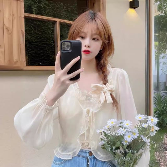 Ruffle Trim Crop Jacket & Lace Camisole Set