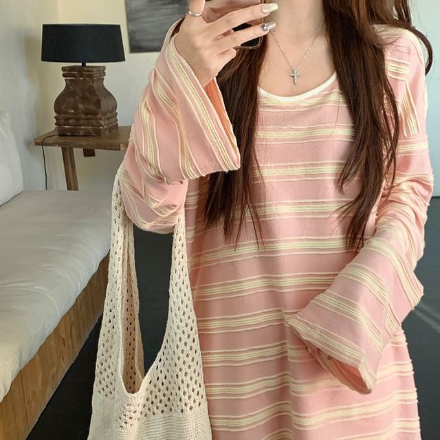 Striped Oversized Scoop Neck Tee & Lace Wide-Leg Pants