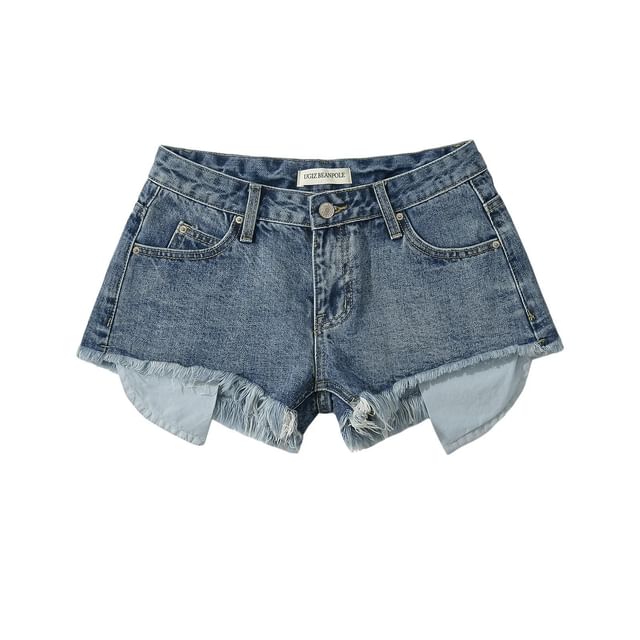 High Waist Distressed Tassel Trim Denim Shorts