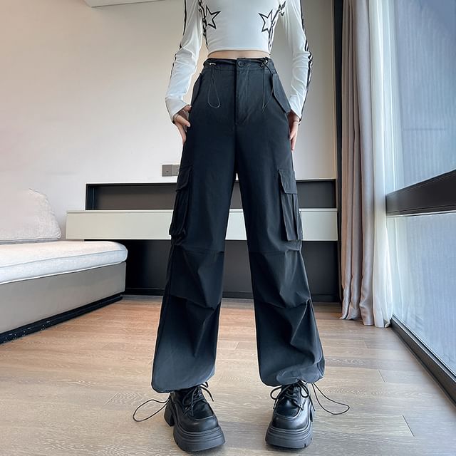 High Waist Gradient Baggy Cargo Pants