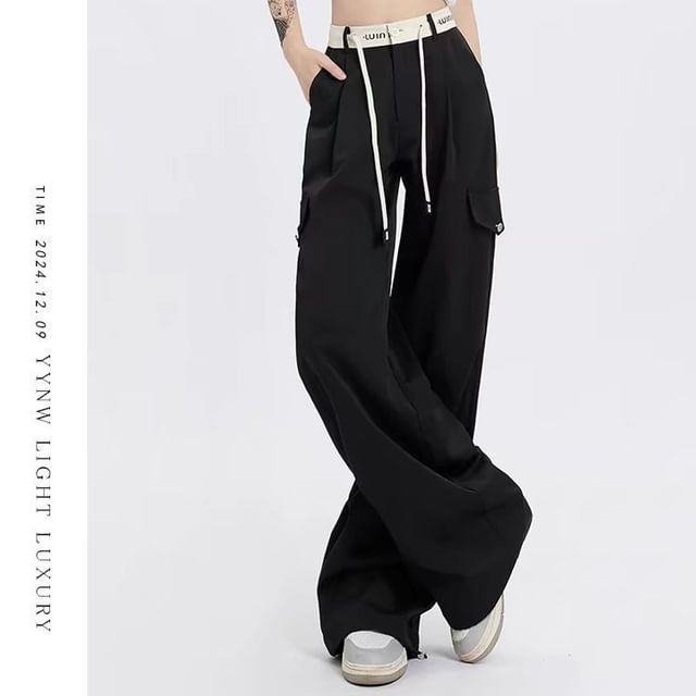 Low Rise Plain Wide Leg Cargo Pants