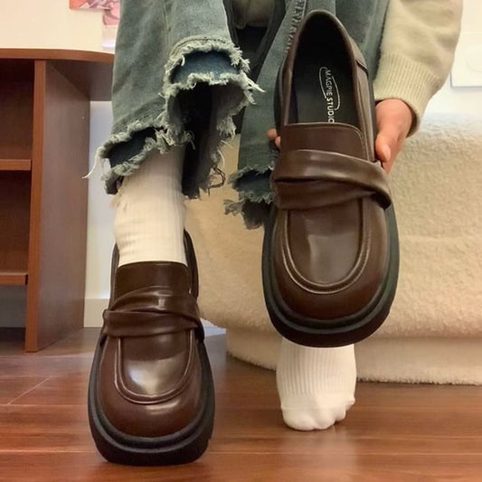 Faux Leather Loafer Platform Shoes
