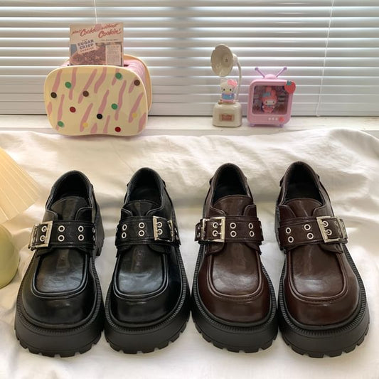 Faux Leather Buckle Platform Loafers