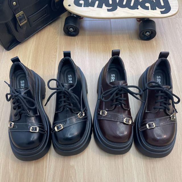 Faux Leather Lace-Up Platform Shoes