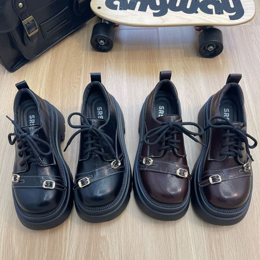 Faux Leather Lace-Up Platform Shoes