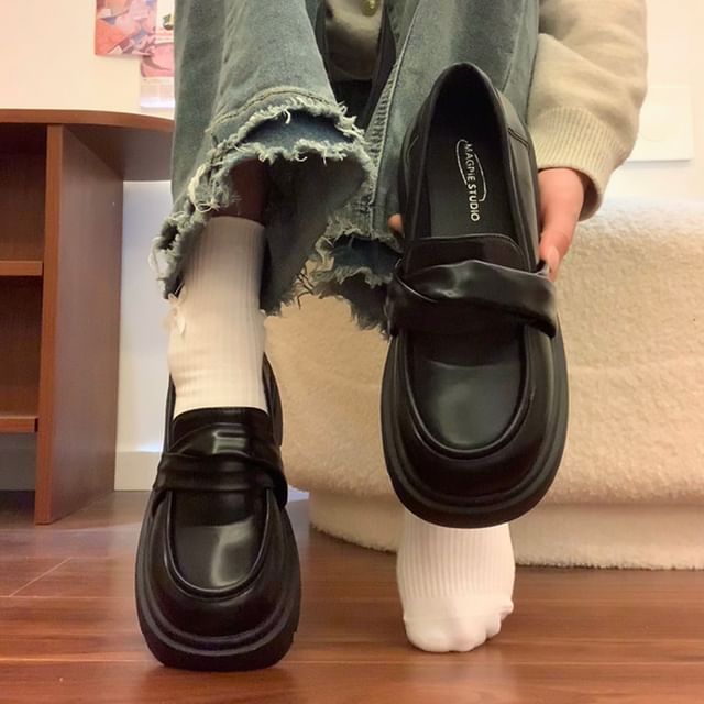 Faux Leather Loafer Platform Shoes