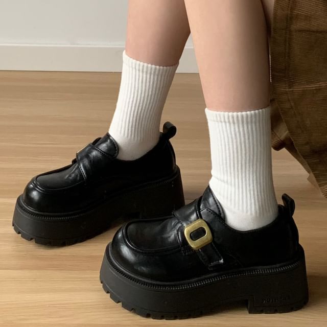 Faux Leather Platform Buckle Loafers