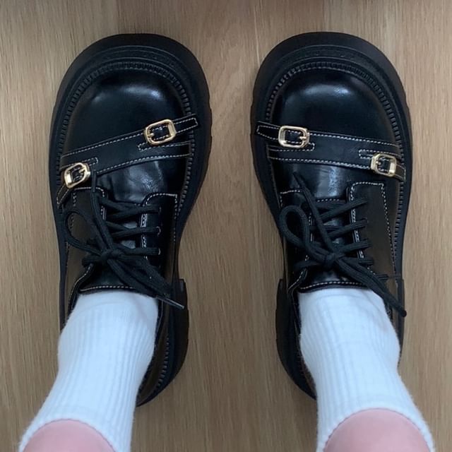 Faux Leather Lace-Up Platform Shoes