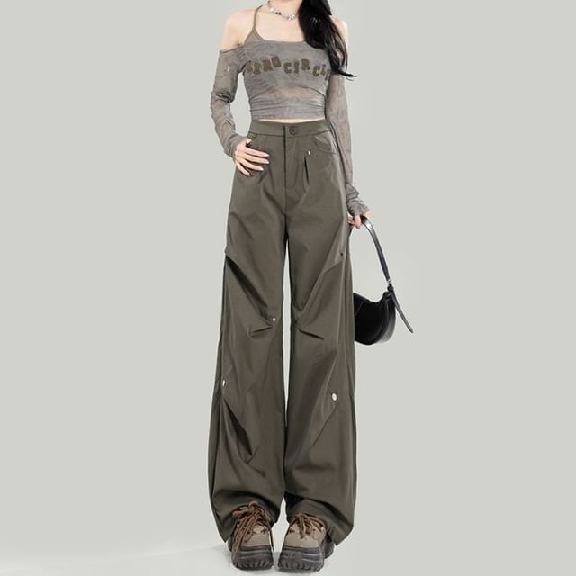 High Waist Plain Baggy Cargo Pants