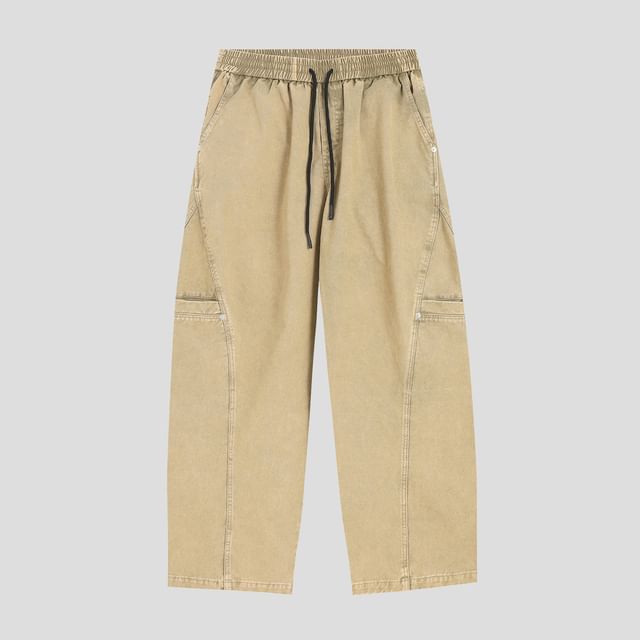 Drawstring Waist Washed Baggy Cargo Pants