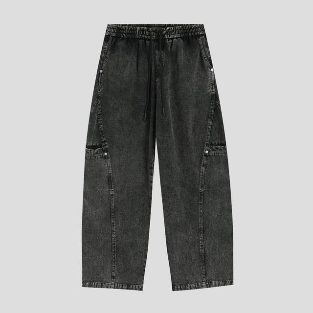 Drawstring Waist Washed Baggy Cargo Pants