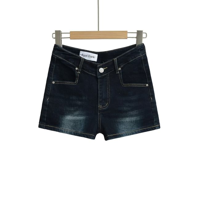 High Waist Washed Denim Hot Pants
