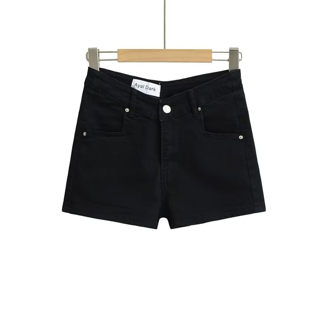 High Waist Washed Denim Hot Pants
