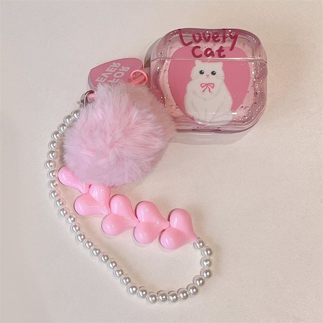 Cat AirPods / Pro Earphone Case Skin / Pom Pom Strap / Set