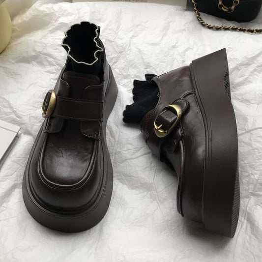 Round Toe Buckled Platform Loafers