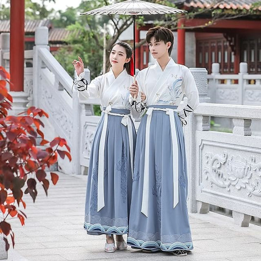 Couple Matching Long-Sleeve Embroidered Hanfu Top / Maxi Skirt / Hanfu Robe / Set