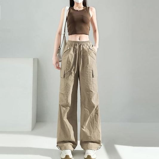 Drawstring Waist Plain Baggy Cargo Pants (Various Designs)