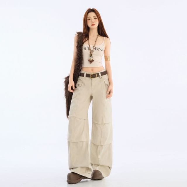 Mid Waist Plain Baggy Cargo Pants (Various Designs)