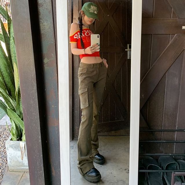 Low Waist Plain Flared Cargo Pants (Various Designs)