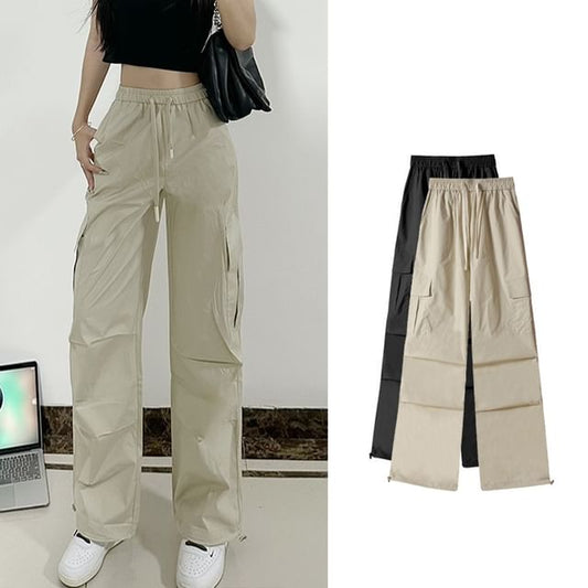 High Rise Plain Cargo Straight Leg Pants