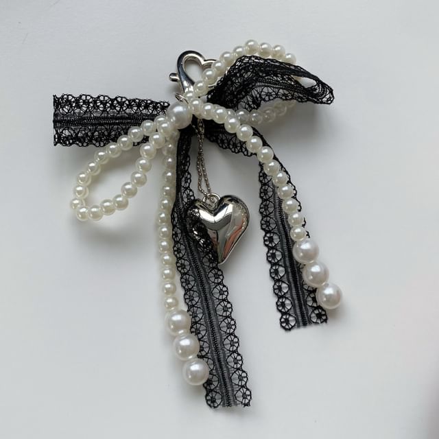Beaded Bow Heart Bag Charm