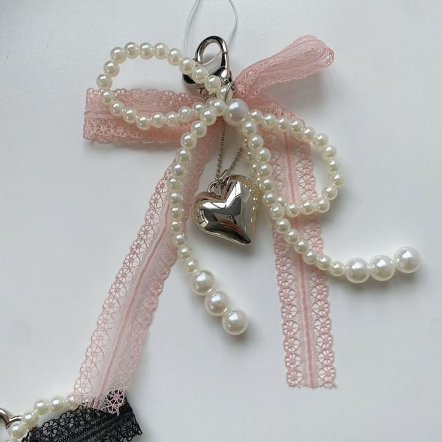 Beaded Bow Heart Bag Charm