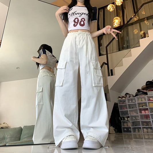 Mid Waist Panel Lace Baggy Cargo Pants