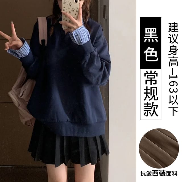 Pleated Mini Skirt with Solid Color and High Waist