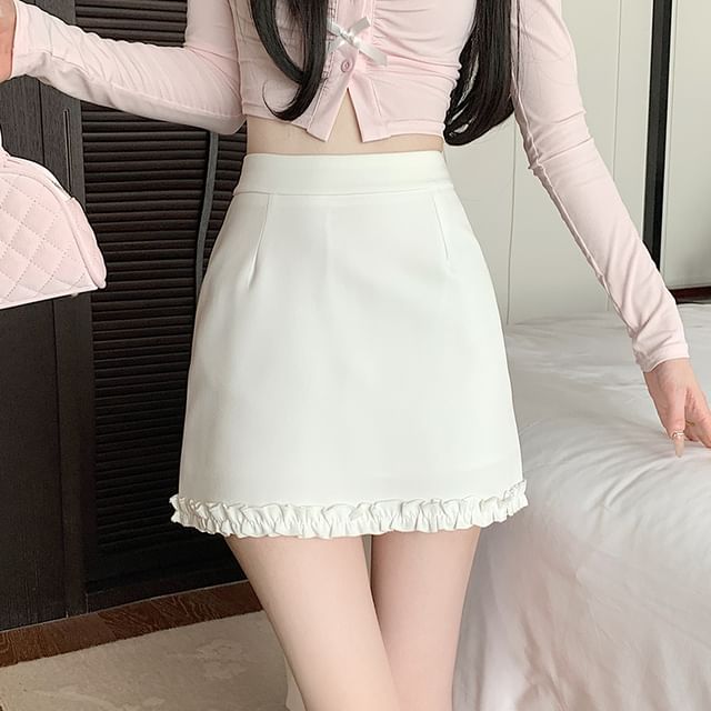 Flounced Mini Skirt with High Waist