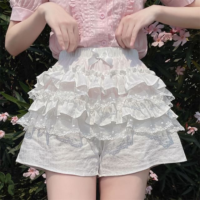 Ruffled High-Rise Mini A-Line Skirt with Elegant Trim