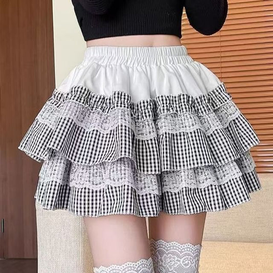 Plaid Layered Mini Skirt with Low Waist
