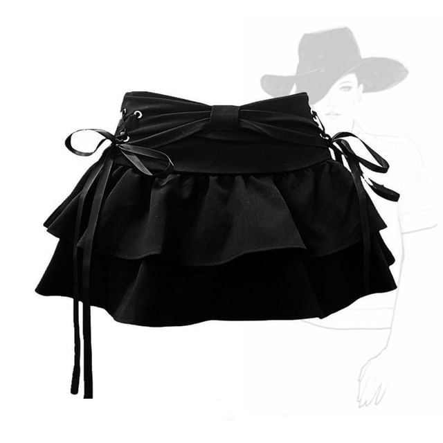 Layered Denim Mini Skirt with Low Waist