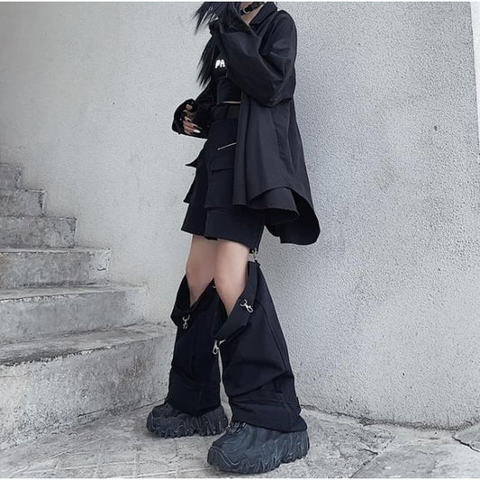 High Rise Plain Cutout Buckled Wide Leg Cargo Pants
