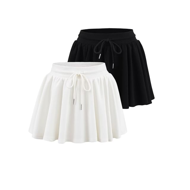 Drawstring Waist Flared Mini Skirt