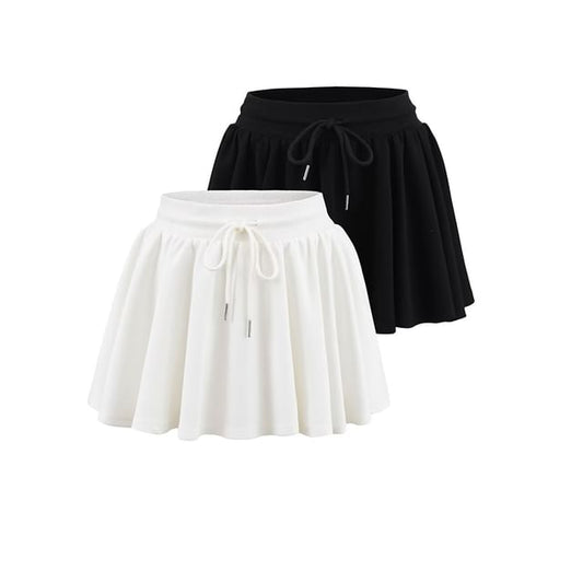 Drawstring Waist Flared Mini Skirt