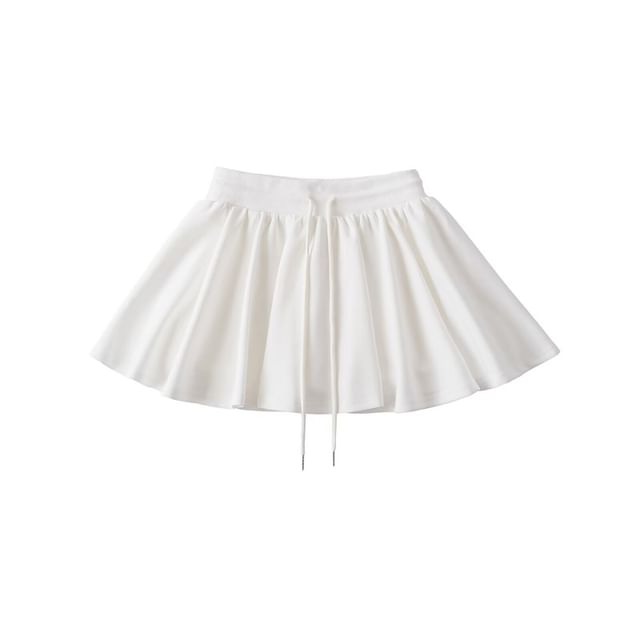 Drawstring Waist Flared Mini Skirt