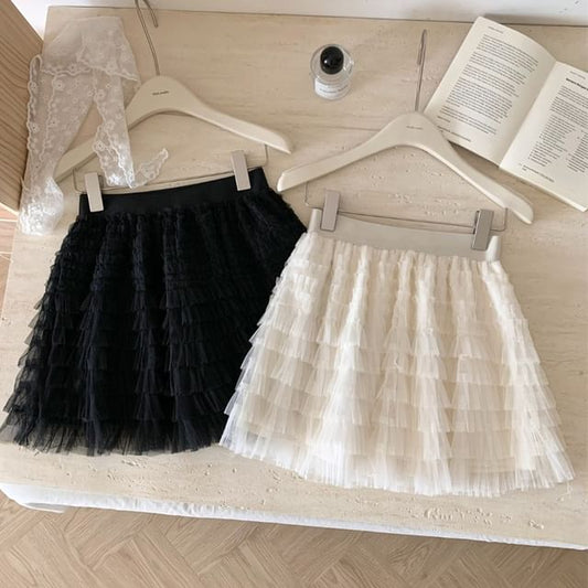 Lace-Trimmed Mini A-Line Skirt with Low Rise