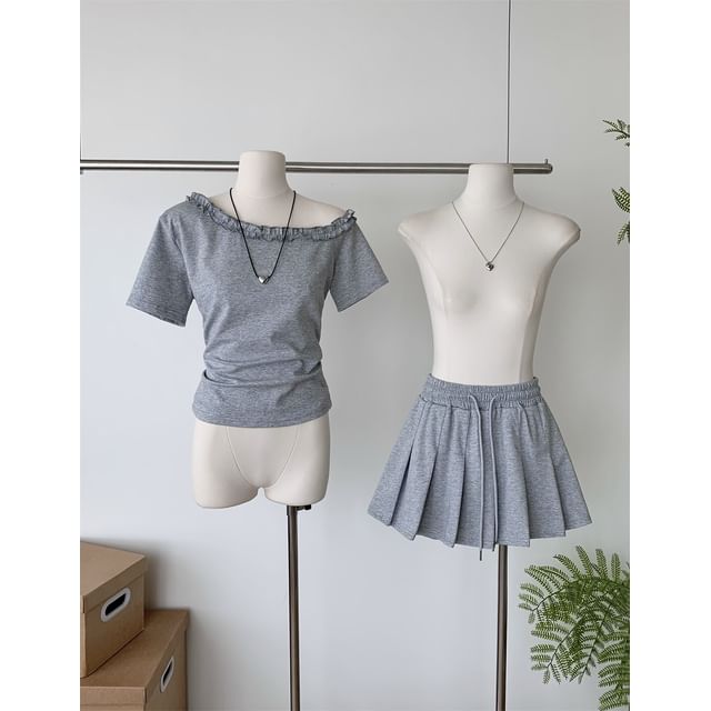 Short-Sleeve Top with Pleated Mini Skirt Set