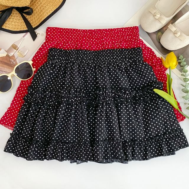 Polka Dot Ruffled Flared Mini Skirt