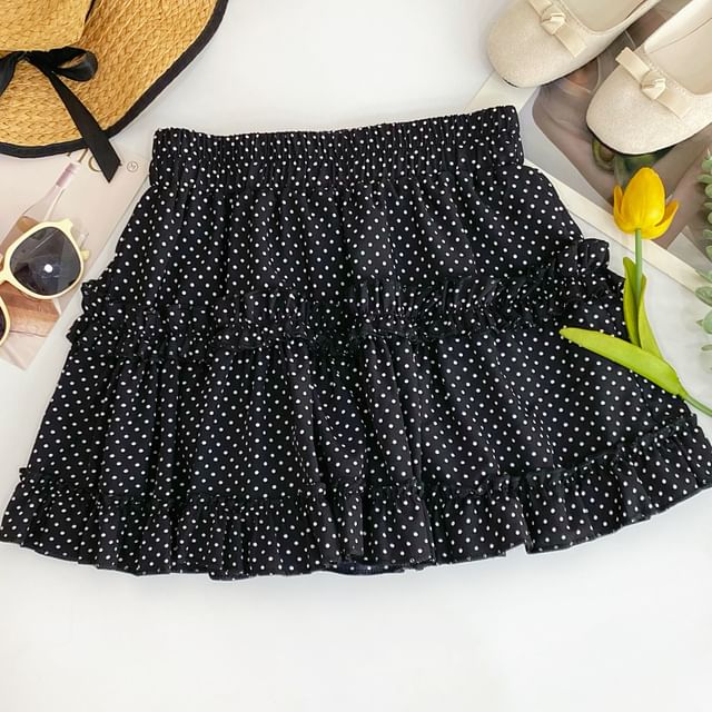 Polka Dot Ruffled Flared Mini Skirt